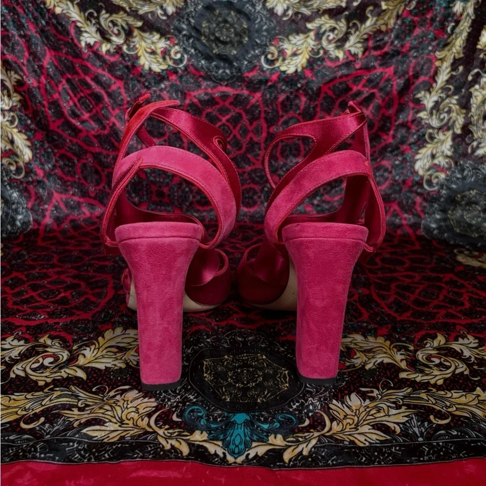 Jimmy Choo Hot Pink Satin Strappy Heels - Picture 5 of 6